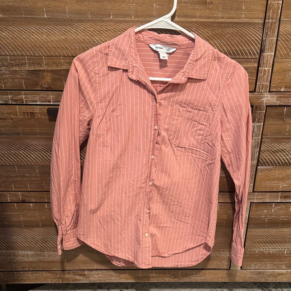 Old Navy Women's Coral Striped Button Down Shirt